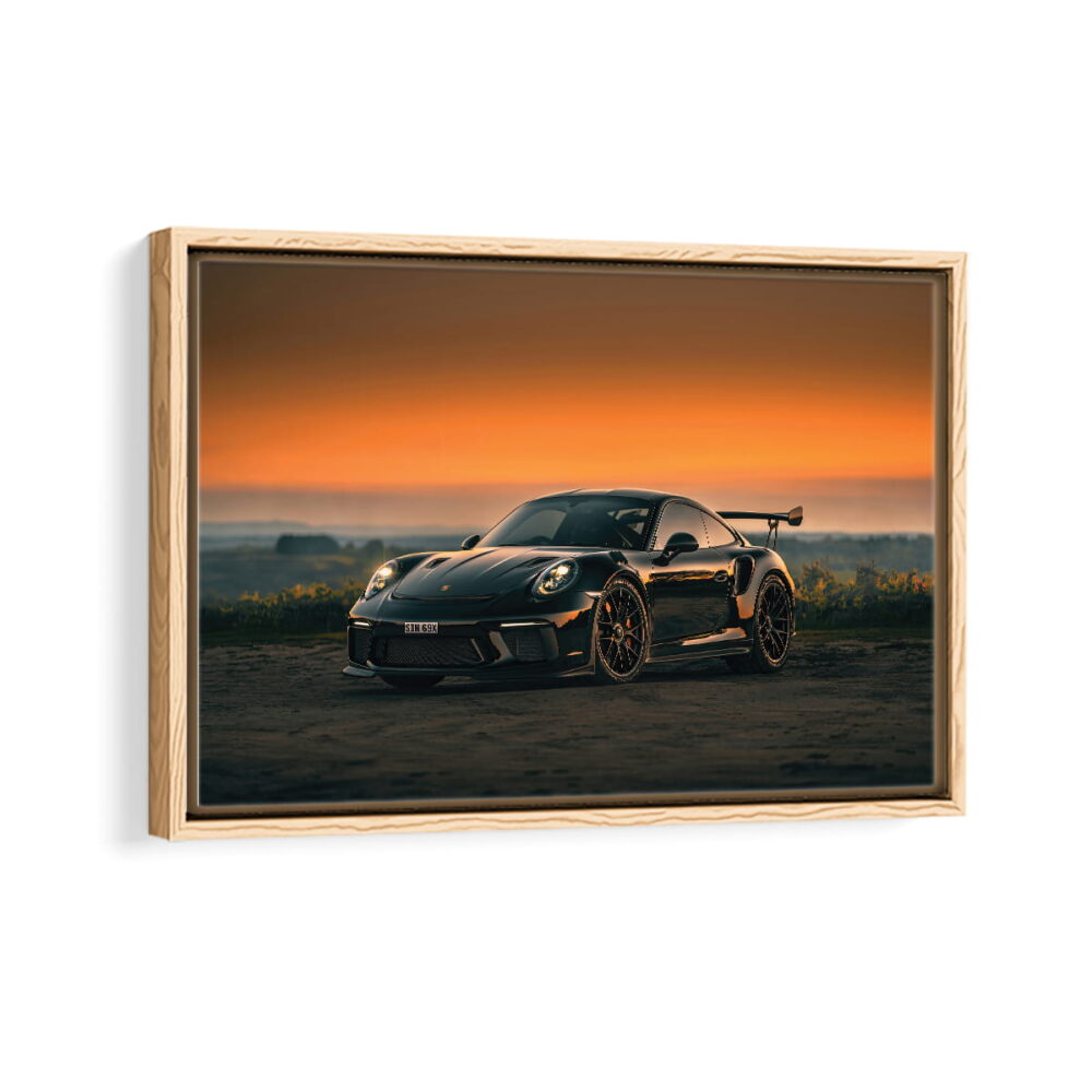 black porsche 911 framed canvas natural beige