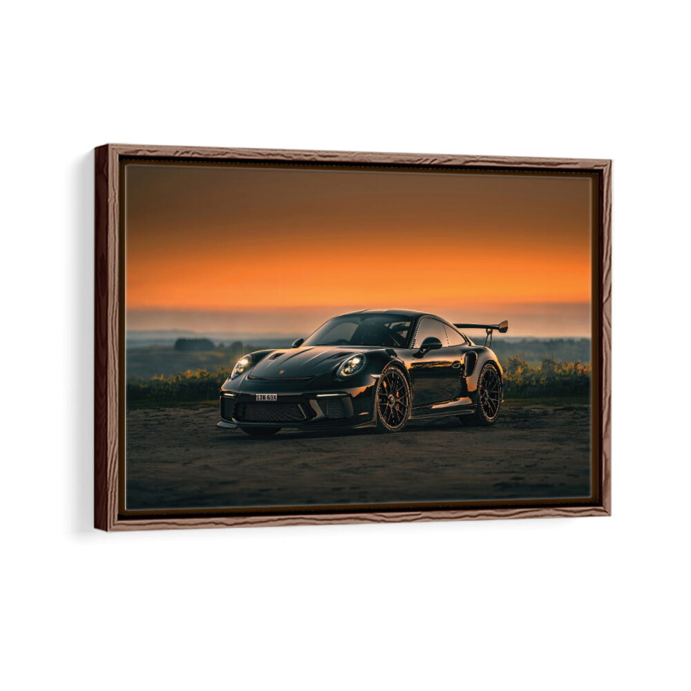 black porsche 911 framed canvas walnut brown