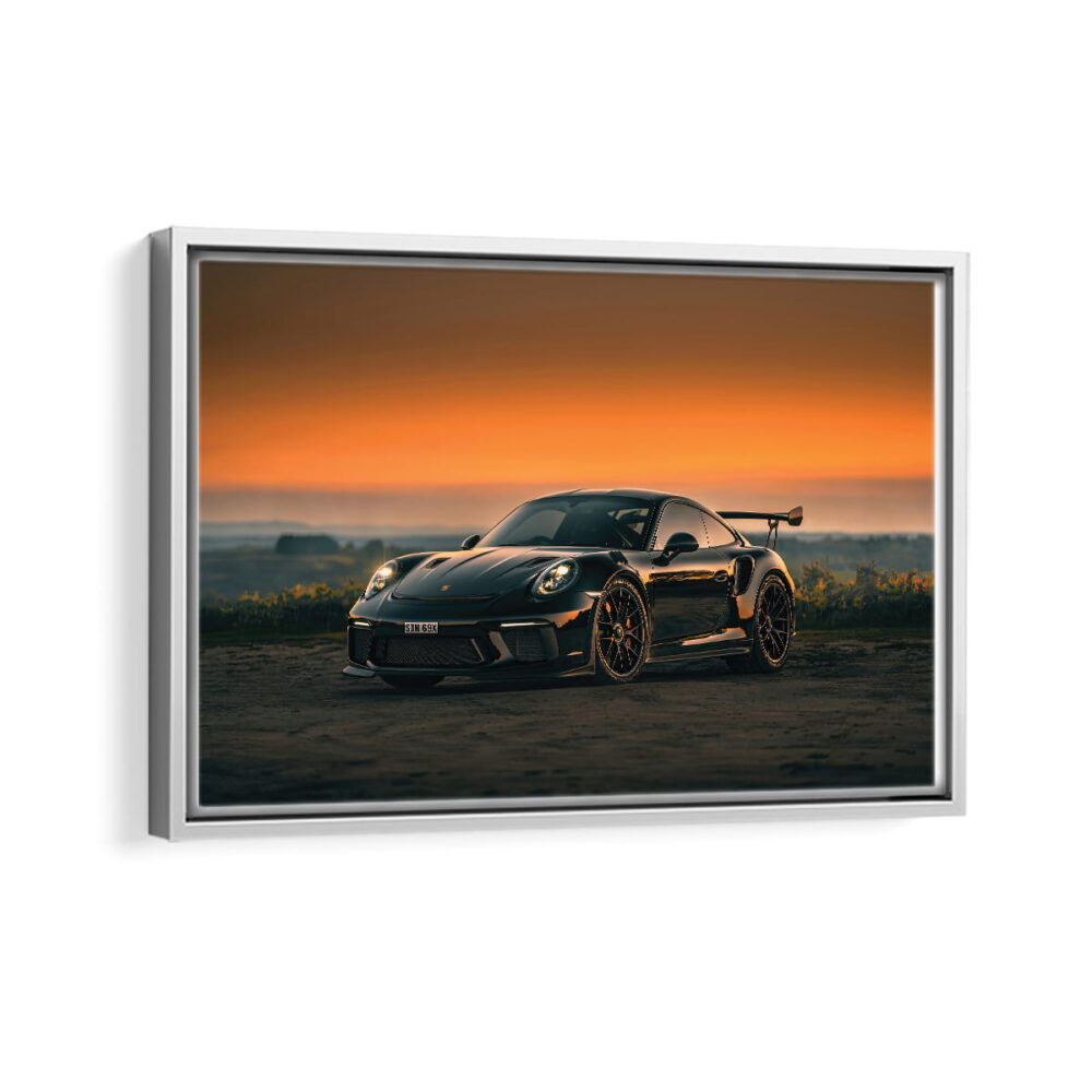 black porsche 911 framed canvas white frame