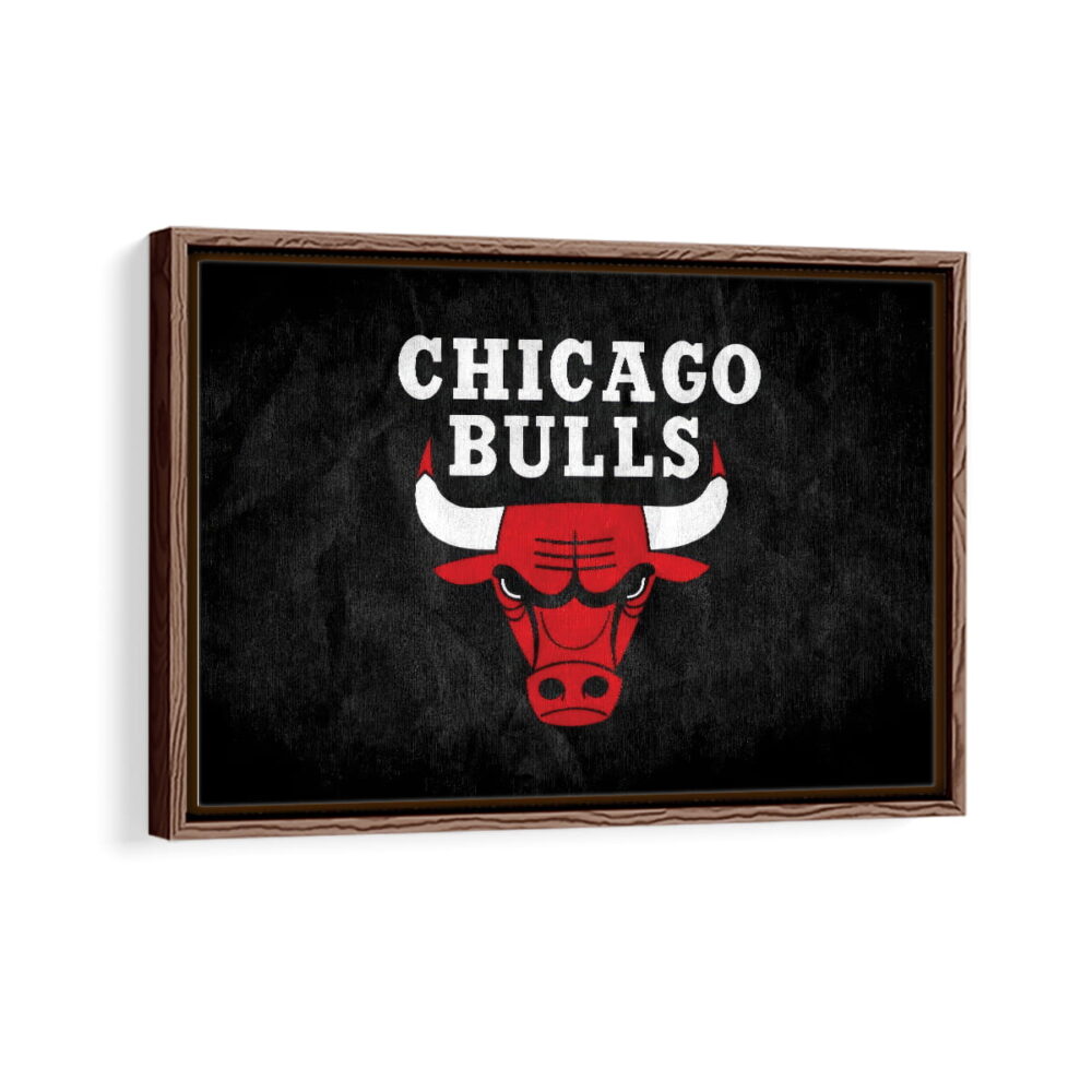 chicago bulls logo framed canvas walnut brown