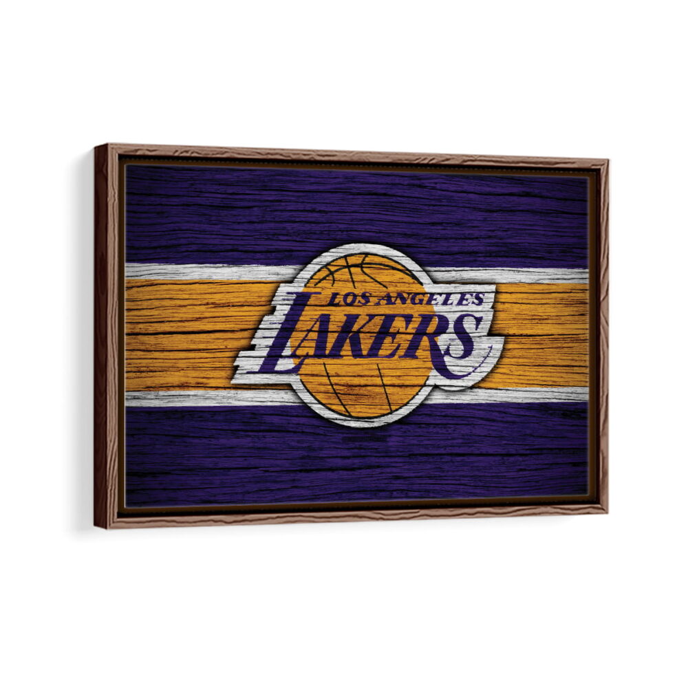 los angeles lakers framed canvas walnut brown