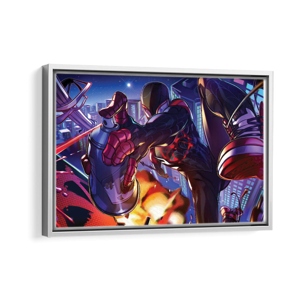 miles morales Into the spider verse framed canvas white frame