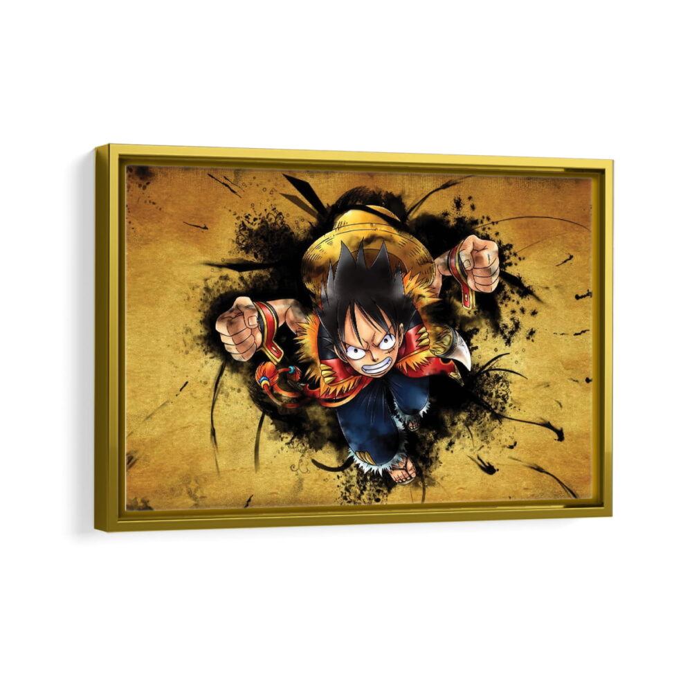 monkey d luffy strike framed canvas gold frame