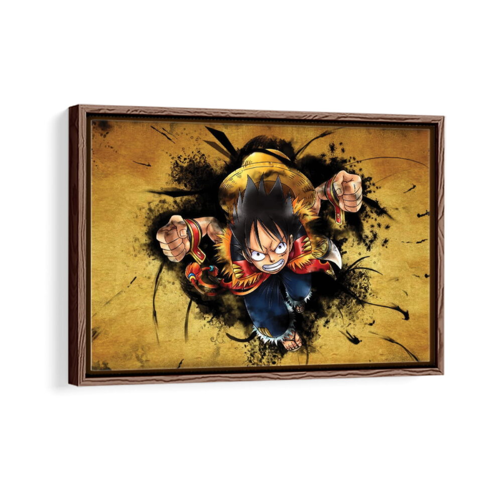 monkey d luffy strike framed canvas walnut brown