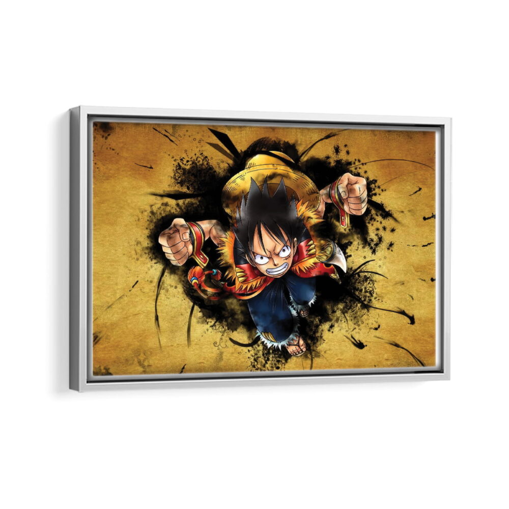 monkey d luffy strike framed canvas white frame