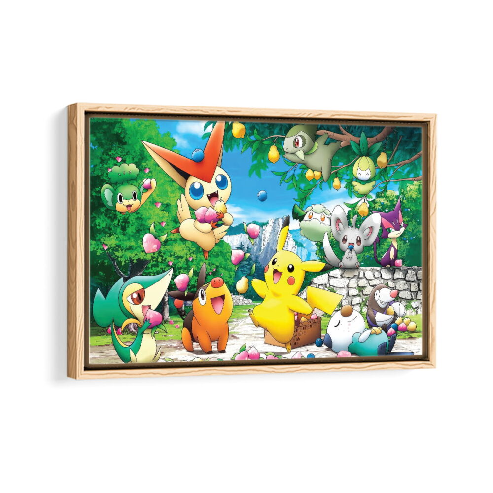 pokemon forest framed canvas natural beige