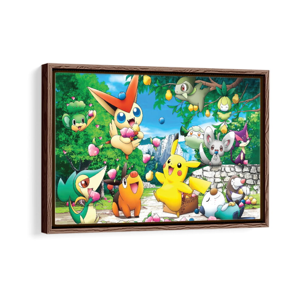 pokemon forest framed canvas walnut brown