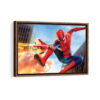 spider man in action framed canvas walnut brown