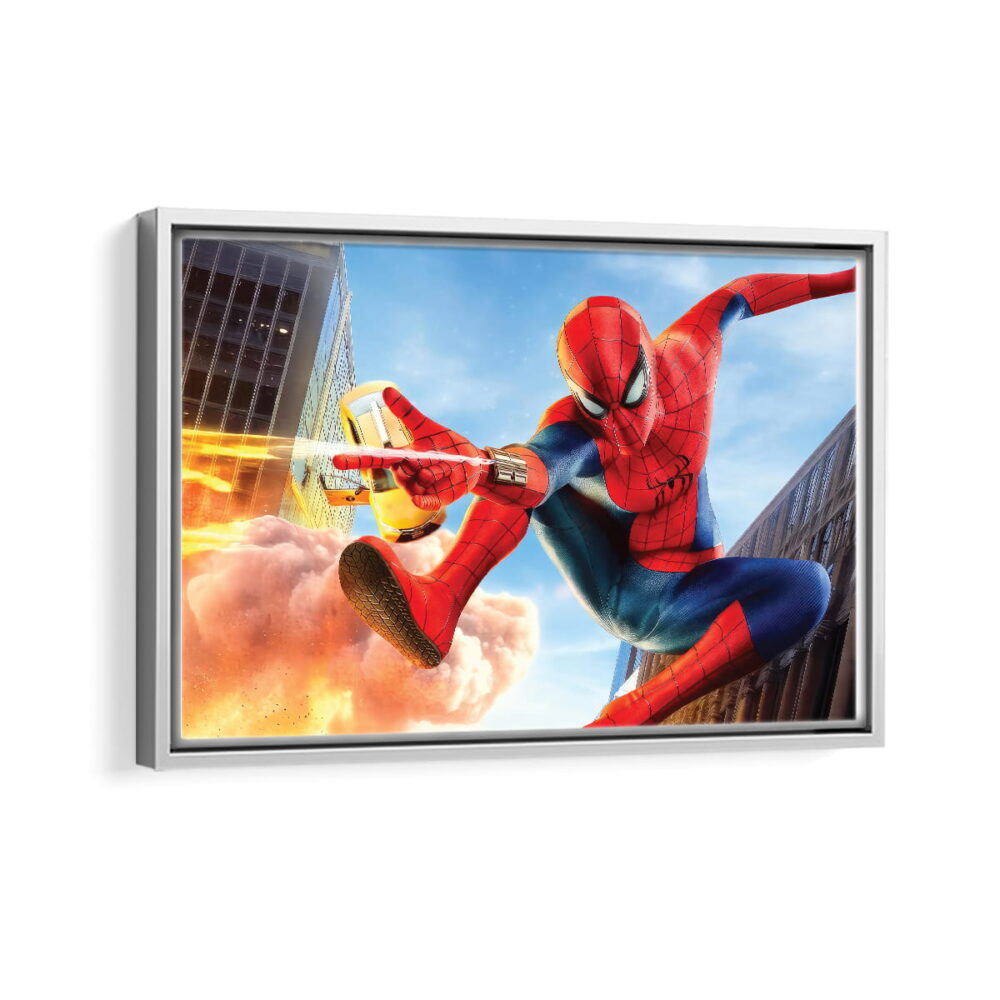 spider man in action framed canvas white frame