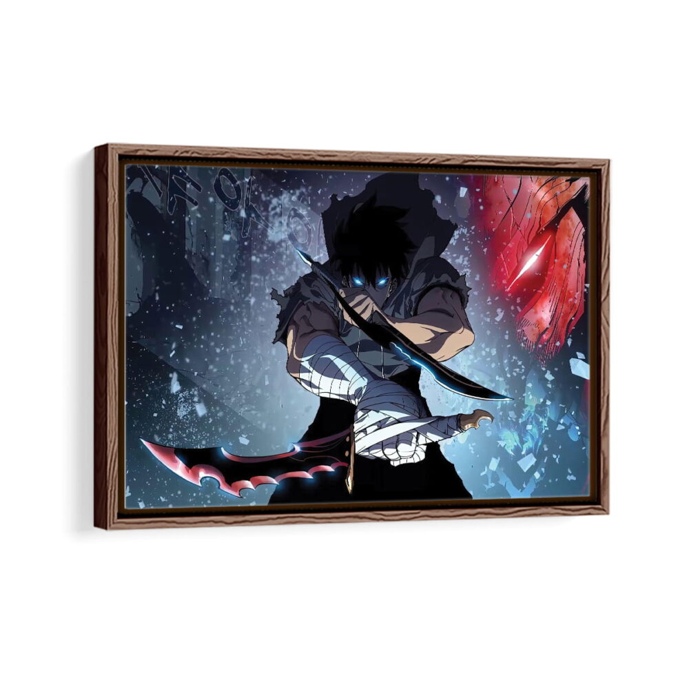 sung jin woo blades framed canvas walnut brown
